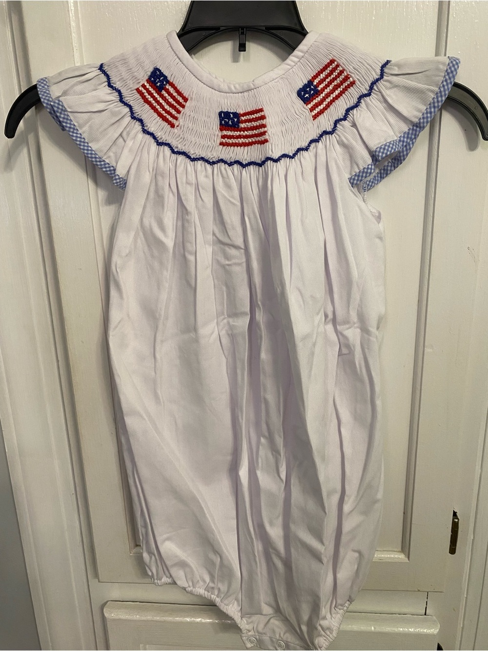 Smocked White Baby One-Piece with American Flag Detail